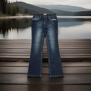 Earl Jeans Baby Bootcut 6 (30x30.5) Dark Wash Blue Embellished Denim Womens